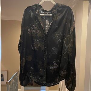 Good Hawk floral silk Black Button-Up Blouse